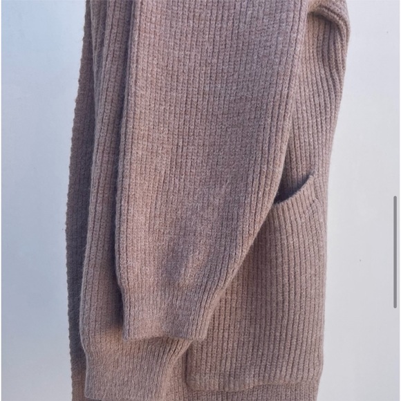 GORGEOUS Chunky Thick Oversized Long Over Knee Rib Tan soft Fuzzy Cardigan Coat - Picture 10 of 13